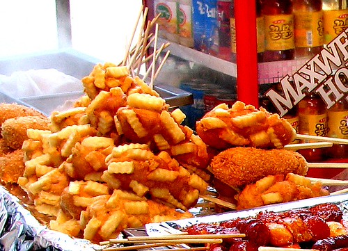 Corndogs studded with french fries, Seoul, South Korea