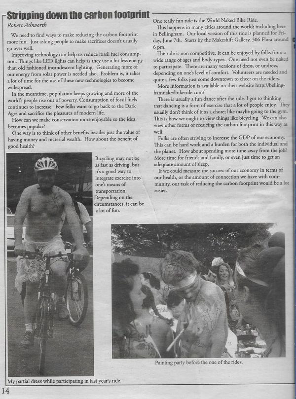 My opinion piece in Betty Pages about June 7th 2019 WNBR ride in Bellingham and stripping down the carbon footprint.