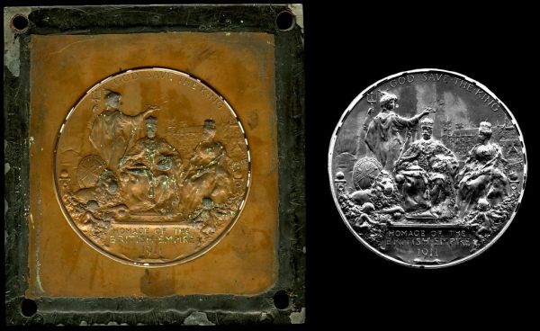 Brass printing plate commemorating King George V and Queen Mary, 1911