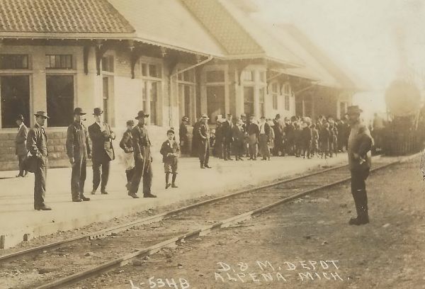 RR NE Alpena MI RPPC c.1908 D&MRR Detroit & Mackinac Railway DEPOT one of the largest and most elegant railroad depots in northern Michigan burned to the ground in the late 1990s1