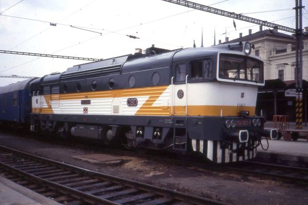 Goggles class ČSD loco 754 023-0, Brno hlavní nádraží March 1992