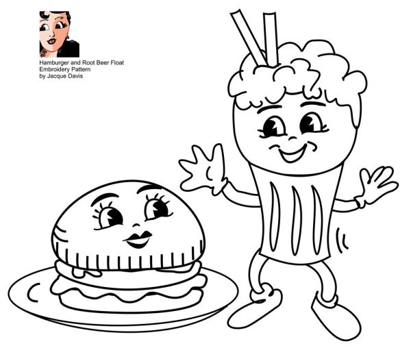Free Embroidery Pattern, Hamburger and Root Beer Float