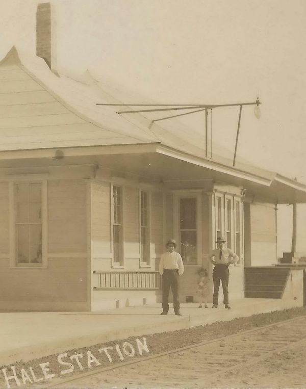 NE Hale ELLAKE Long Lake MI RPPC D&MRR Detroit & Mackinac Railway DEPOT on the D&M Rose City Branch in Iosco County Photographer VOSBURG1