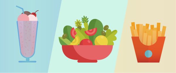 milkshake, salad and french fries