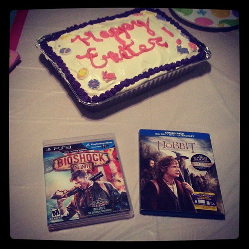 My mom is awesome! Having a little family Easter party tonight and I scored a copy of Bioshock Infinite and The Hobbit Blu-Ray! Amongst tons of candy lol. Wuhuu! #bioshockinfinite #thehobbit #bluray #easter2013