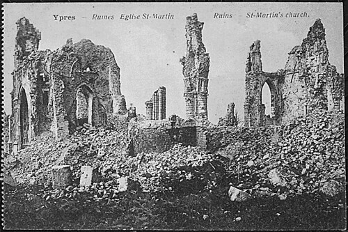 Public Domain: WWI Ruins: Ruins of St. Martin's Church in Ypres, Belgium, ca. 1918-19 (NARA)