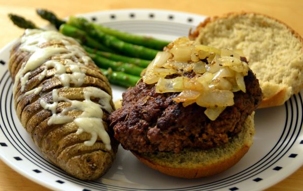 02/25/12 - Hamburger, Hasselback Potato, And Sauteed Asparagus