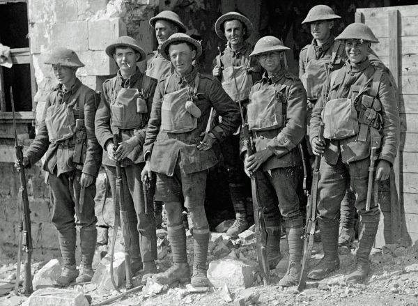 New Zealanders a Hundred Years Ago. A section of New Zealand Riflemen in newly captured Bapaume, World War I