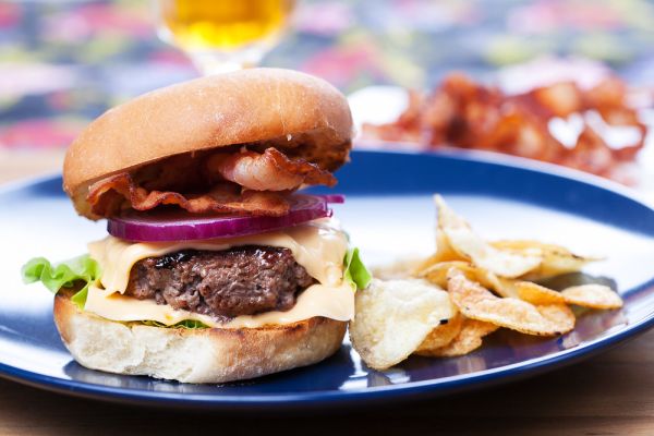 Homemade hamburger with bacon