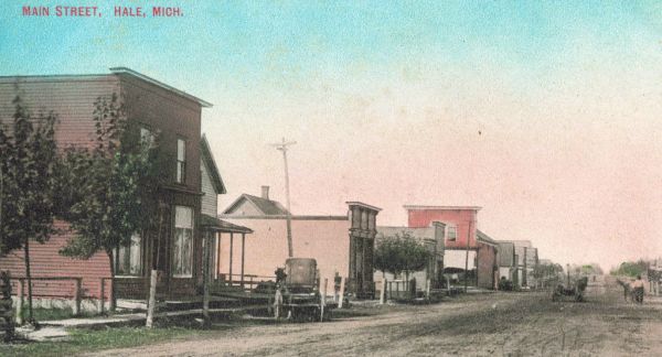 NE Hale ELLAKE Long Lake MI Iosco County Village Downtown founded in the mid-1880s a Detroit, Bay City & Alpena Railroad & later a D&MRR DEPOT was built on the D&M Rose City Branch in Iosco County1