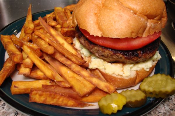 Hamburger with Korean Sweet Potato Fries