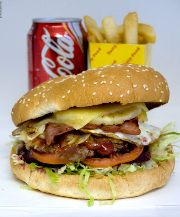 Hamburger with the lot meal at Metzis Tasty Takeaway