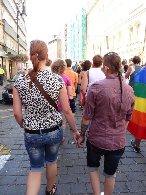 lesbian couple holding hands
