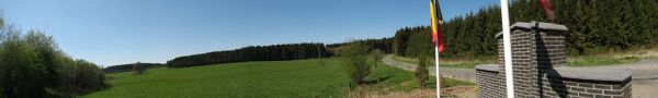 Band of Brothers: Panorama in Bastogne of the Easy Memorial and the woods