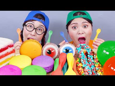 Rainbow Dessert Cake Jelly Chocolate ASMR Mukbang DONA