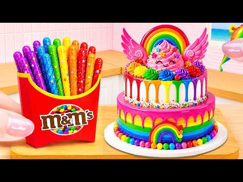 So Pretty Rainbow Angel Wings Cake with M&amp;M Snack 💗 Miniature Rainbow Chocolate Cake Recipe 🌈