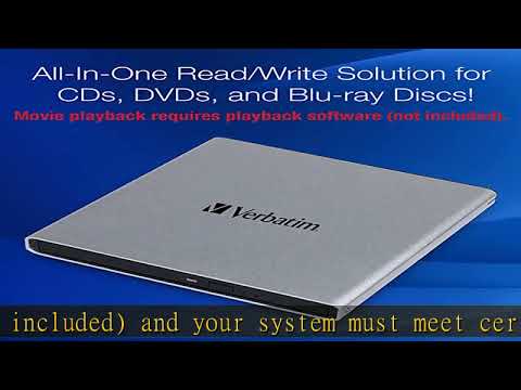 Verbatim External Slimline Blu-Ray DVD CD Writer USB 3.0 M-Disc Ready Compatible with Windows and M