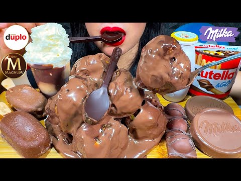 ASMR CHOCOLATE CAKE PROFITEROLE, MAGNUM ICE CREAM, MILKA WAFER, NUTELLA &amp; GO, DESSERT MASSIVE Eating