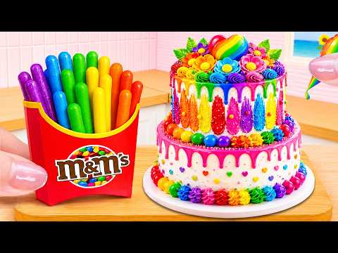 So Cute Rainbow Flower Cake with M&amp;M Snack 💗 Miniature Rainbow Chocolate Cake Recipe 🌈 Cake Corner