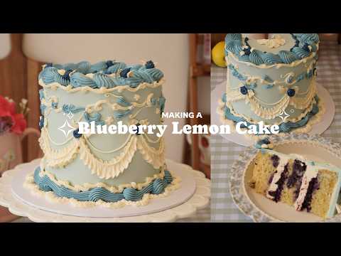🍋🫐 Make a Blueberry Lemon Vintage Cake With Me 🎀 Cozy and Relaxing Vintage Cake Decorating Video 🍰