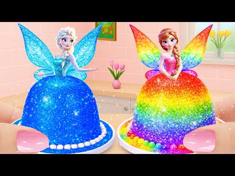 Enjoyable Making Miniature Glitter Fairy Princess Cake Battle ✨💖 Rainbow Dress Cake 🌈 Tiny Joy Bakes