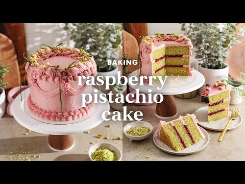 Raspberry Pistachio Cake 🎀 making &amp; decorating my vintage birthday cake