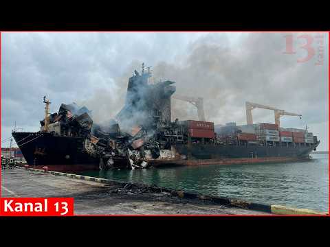 Container ship bound for Russia engulfed in devastating Black Sea drone attack