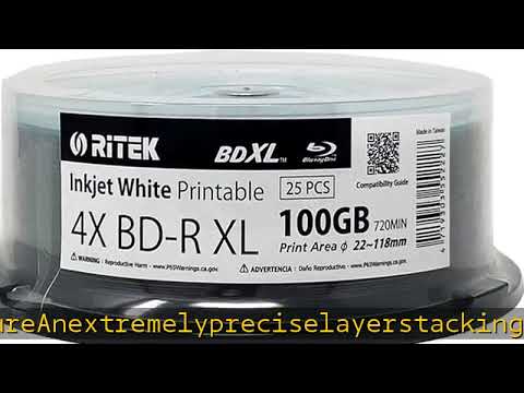 25 Pack Ritek BD-R XL BDXL 100GB Archival Grade Triple Layers 4X White Inkjet Hub Printable Blank R