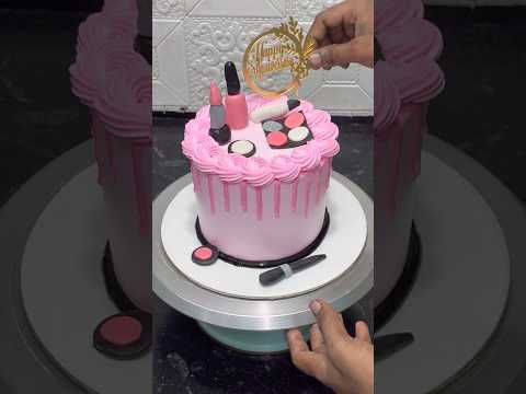 Beautiful Pink Makeup Theme Cake Design  Elegant Makeup Artist Birthday Cake #youtubeshorts #cake