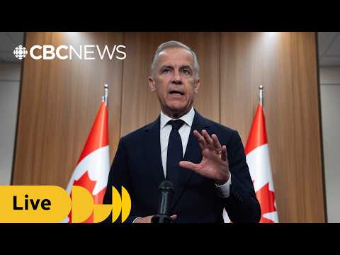 Prime Minister Mark Carney speaks to the media after meetings in Saudi Arabia